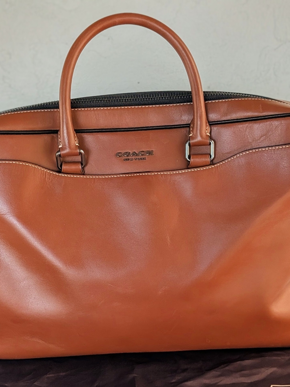 Coach Leather Top-Handle Briefcase in Cognac